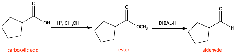 Carboxylic acid to ester then reduction to aldehyde with DIBAL-H
