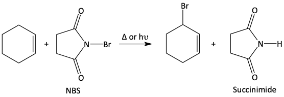 cyclohexene reacing with NBS
