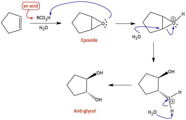 Epoxide hydrolysis in acid and water to form anti-glycol