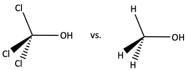 Acid strength of trichloromethanol vs. methanol