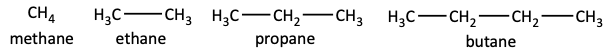 methane, ethane, propane, butane