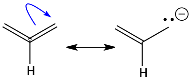 Correct movement of electrons of allylic carbanion to form resonance form