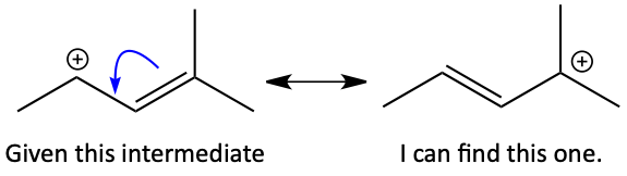 Two resonance structures of an alllylic cation
