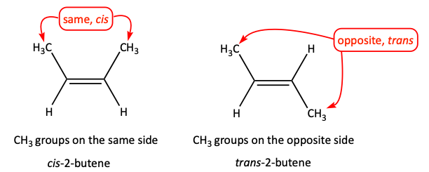 cis-2-butene and trans-2-butene