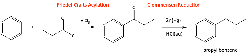 Friedel-Crafts acylation followed by Clemmensen reduction