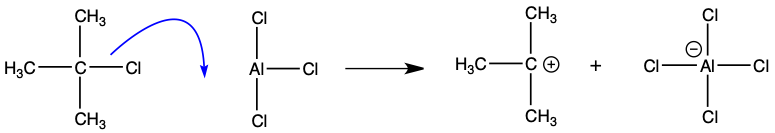 Aluminum trichloride reacting with tert-butyl chlolride