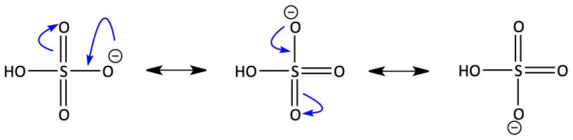 Resonance stabilized conjugate base of sulfuric acid