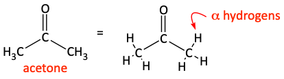 acetone and alpha hydrogens