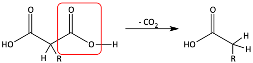 Decarboxylation in malonic ester synthesis