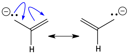 Correct movement of electrons of allylic carbanion to form resonance form