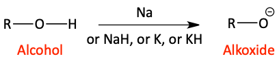 Deprotonation of alcohol with sodium to make alkoxide