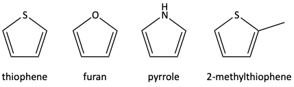 thiophene, furan, pyrrole, 2-methylthiophene