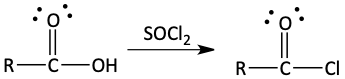 Reacting carboxylic acid with thionyl chloride to form acid chloride