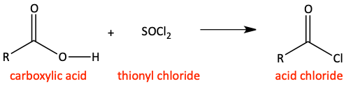 formation of acid chloride from carboxylic acid and thionyl chloride
