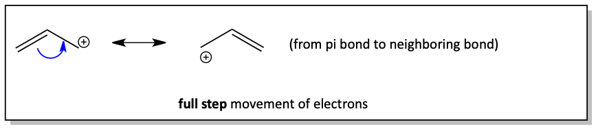 Examples of full step movement of electrons in resonance structures