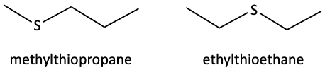 methylthioprpopane, ethylthioethane