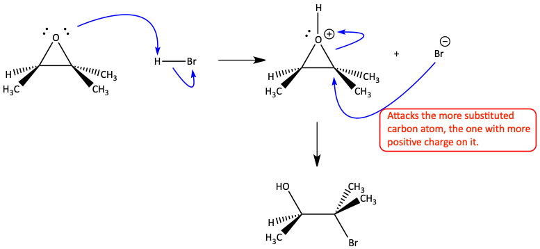 Epoxide reacting with HBr to form bromohydrin