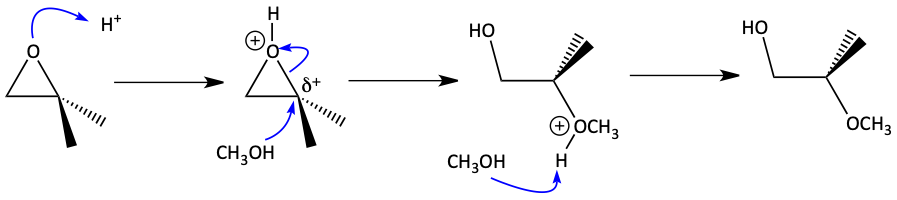 Epoxides reacting in acid with alcohols